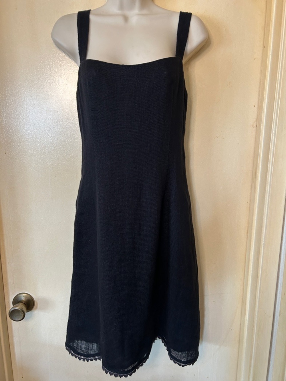 Finity Flax Linen Black Midi Dress with Wide Straps size 8